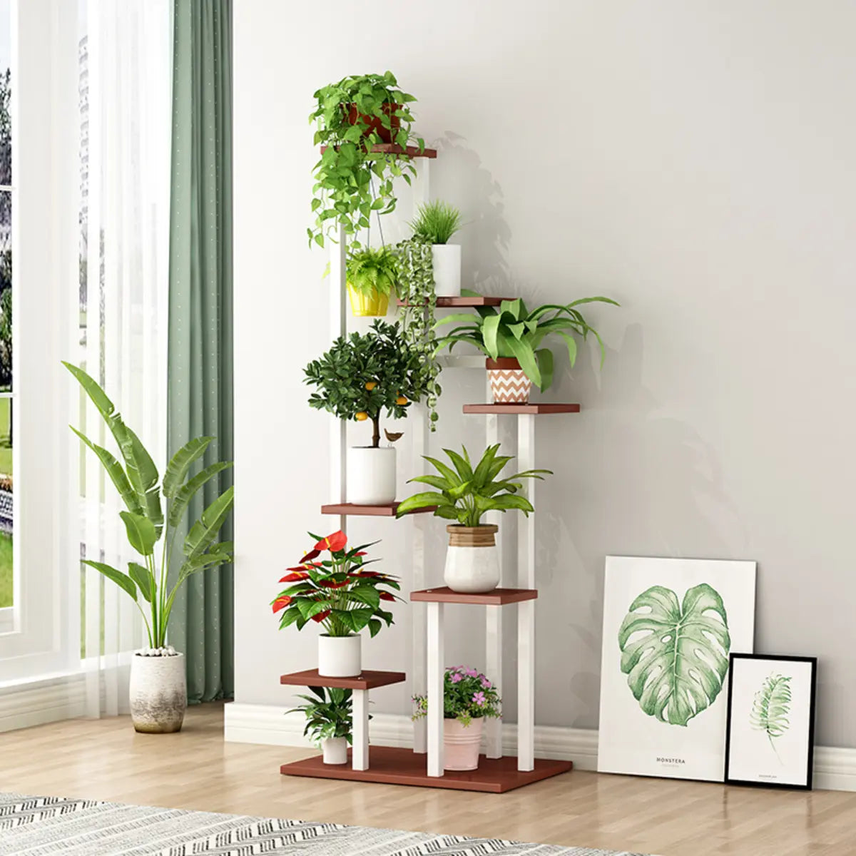 Modern Multi-Tier Wood Floor Display Plant Stand Black Image - 3