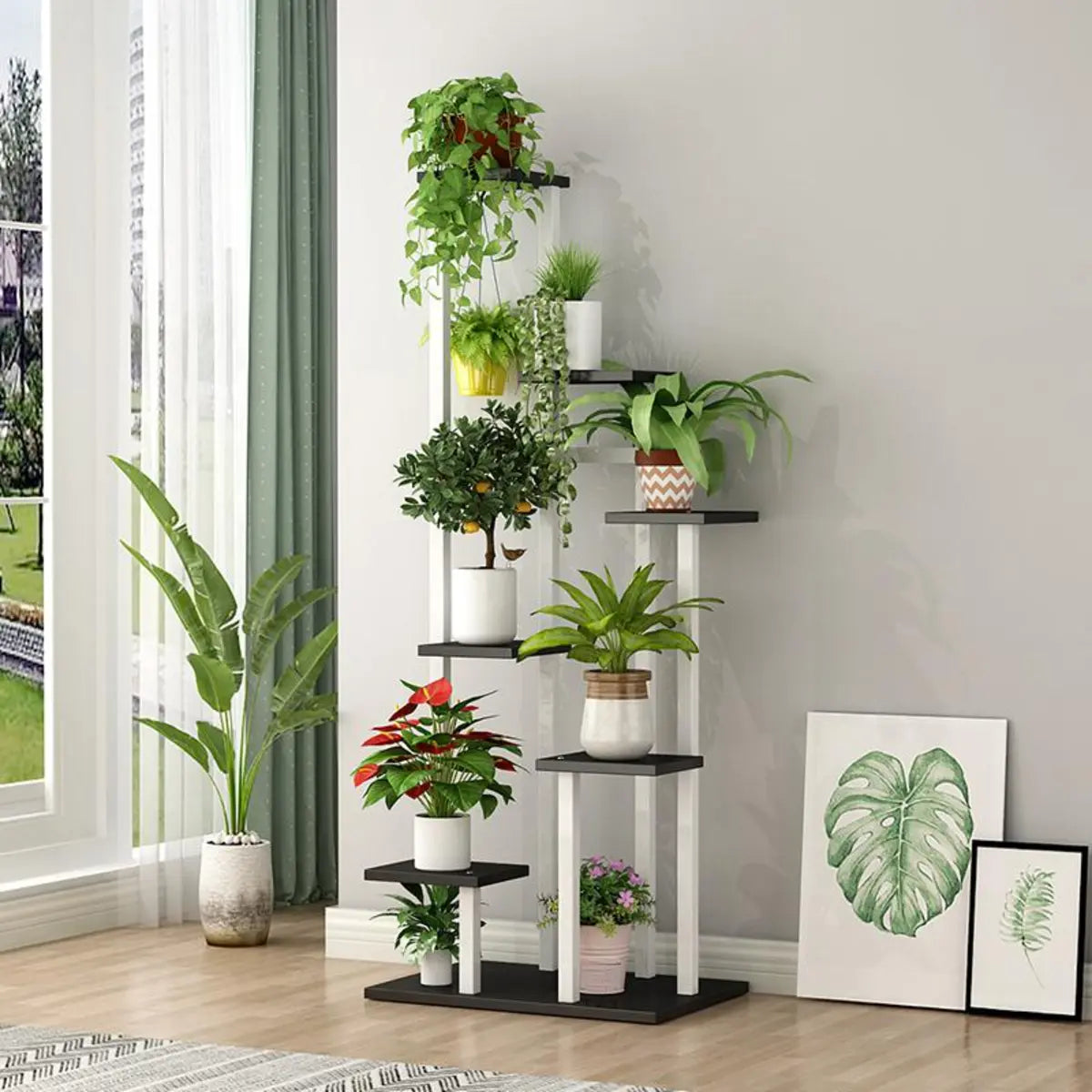 Modern Multi-Tier Wood Floor Display Plant Stand Black Image - 5