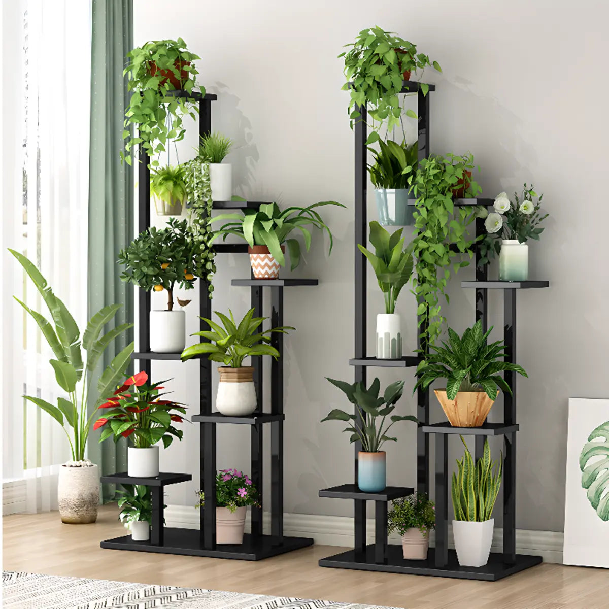 Modern Multi-Tier Wood Floor Display Plant Stand Black Image - 8