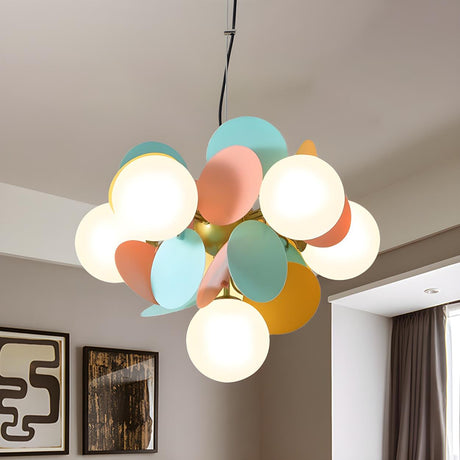 Modern Multicolor Glass Disc Orb Kids Room Ceiling Chandelier Image - 2