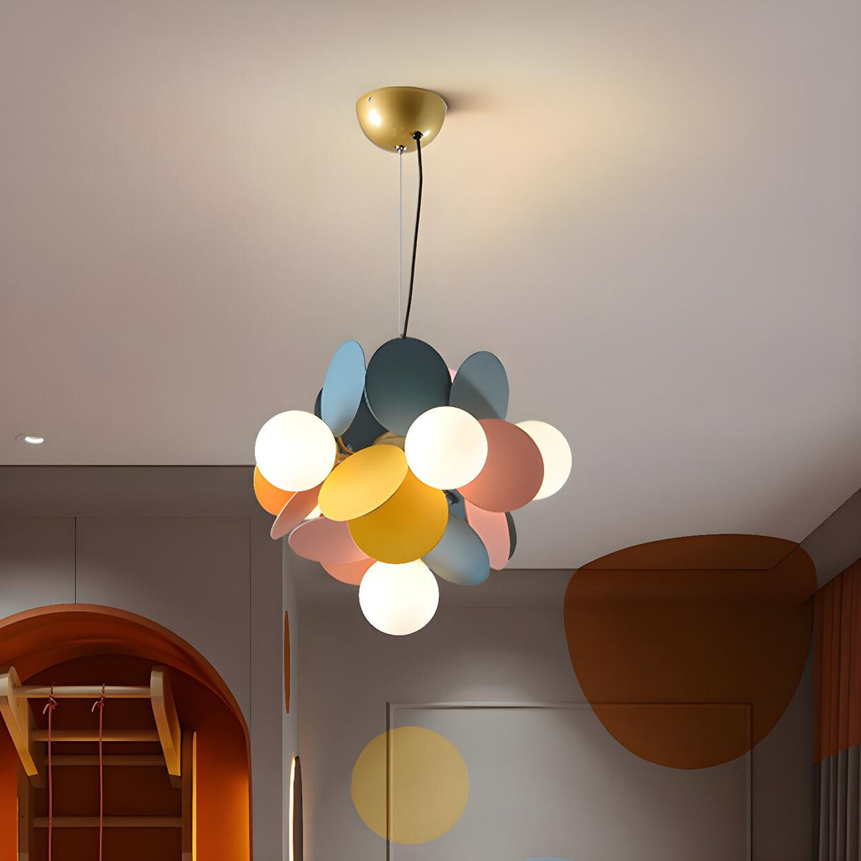 Modern Multicolor Glass Disc Orb Kids Room Ceiling Chandelier Image - 3