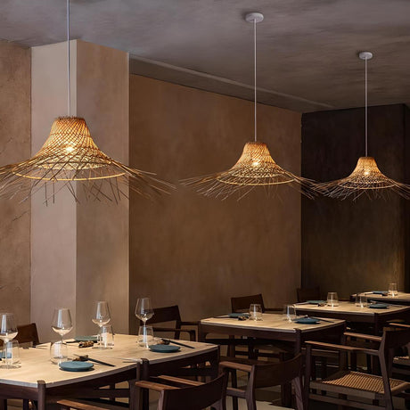 Modern Natural Restaurant Woven Rattan Pendant Light Image - 1