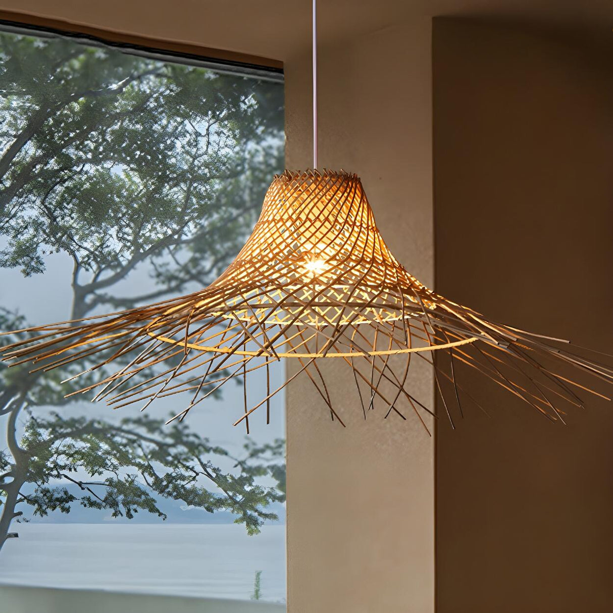 Modern Natural Restaurant Woven Rattan Pendant Light Image - 10