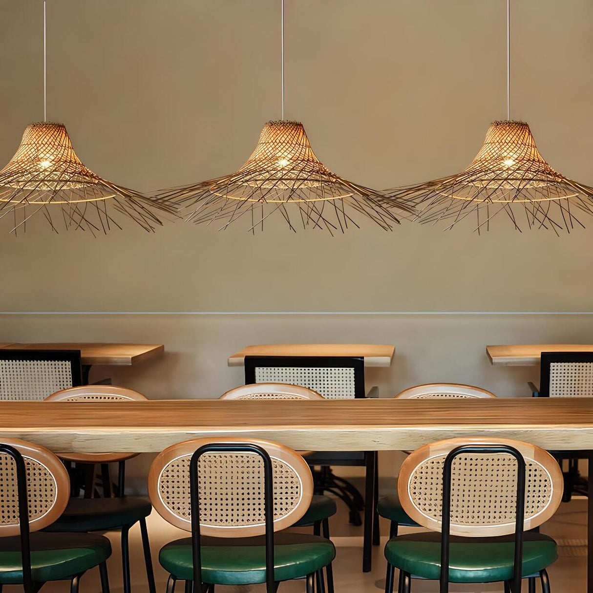 Modern Natural Restaurant Woven Rattan Pendant Light Image - 4