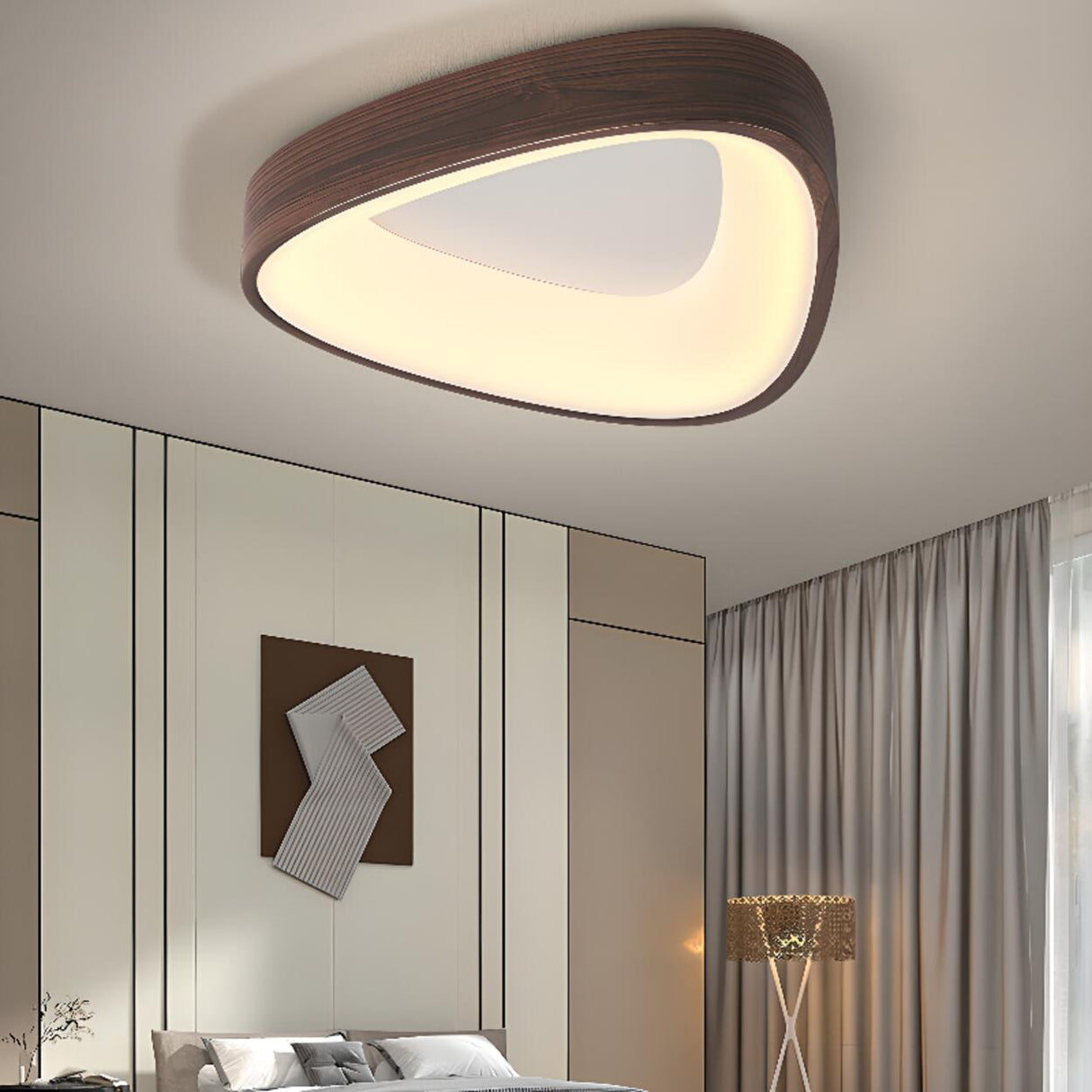 Modern Natural Round Wood LED Flush Mount Ceiling Light Image - 2