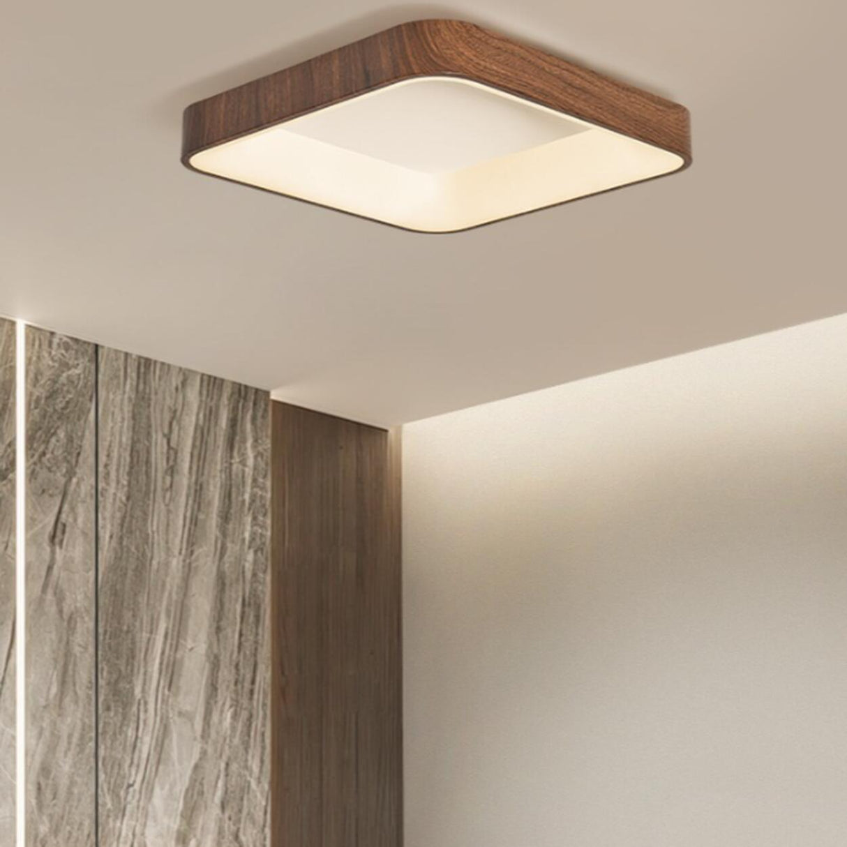 Modern Natural Round Wood LED Flush Mount Ceiling Light Image - 3