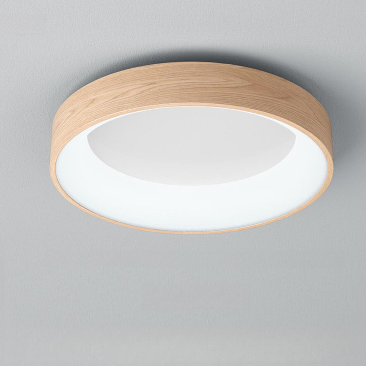 Modern Natural Round Wood LED Flush Mount Ceiling Light Image - 4