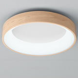 Modern Natural Round Wood LED Flush Mount Ceiling Light Image - 5