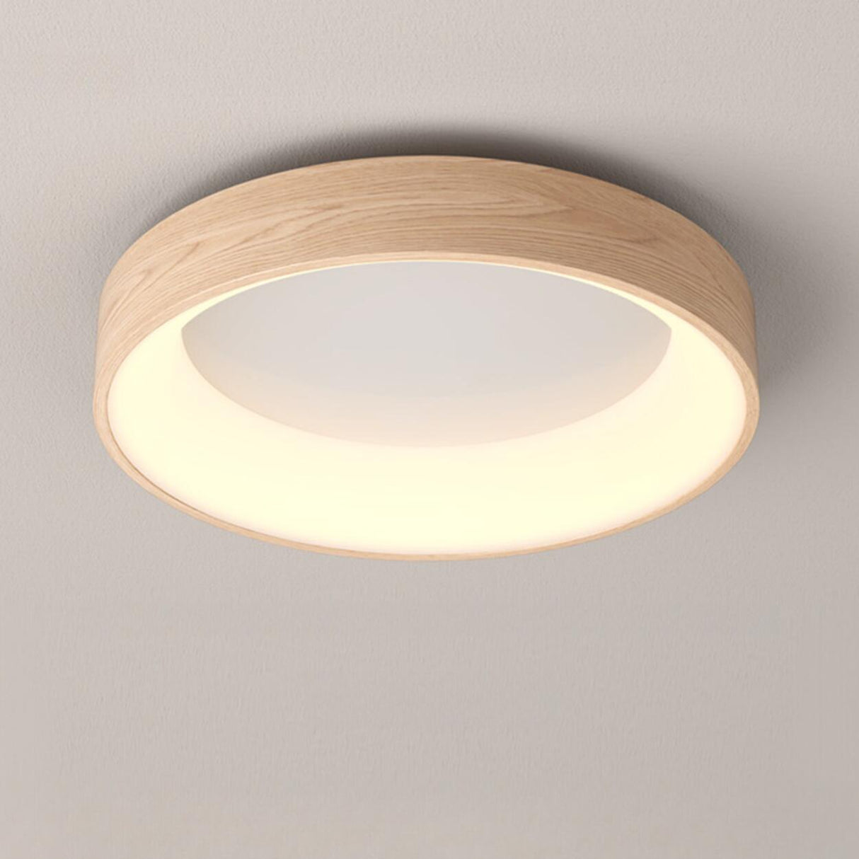 Modern Natural Round Wood LED Flush Mount Ceiling Light Image - 6