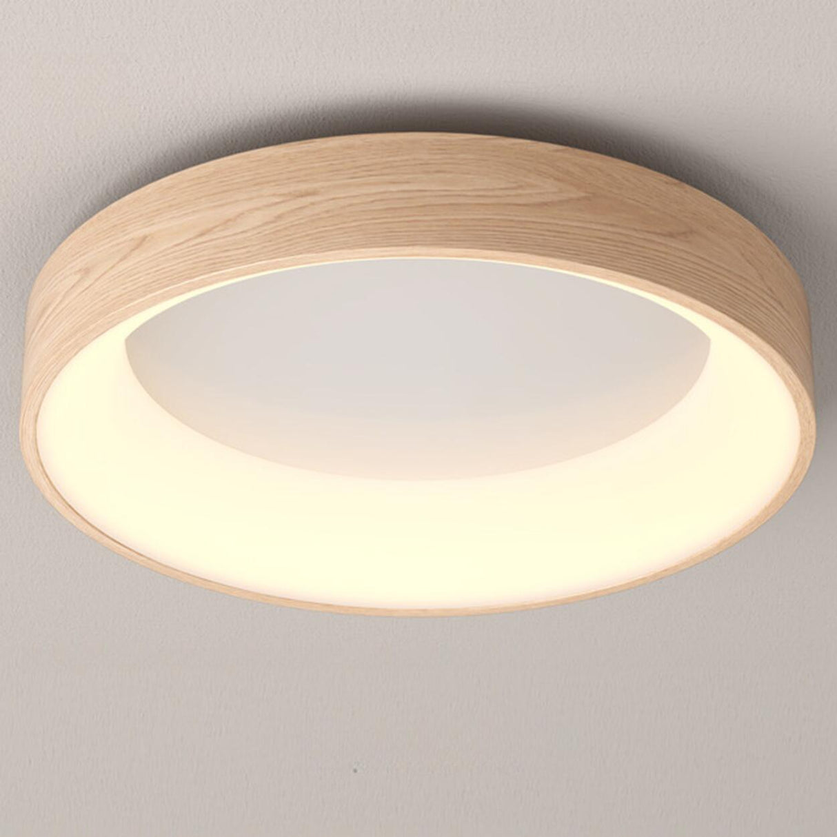 Modern Natural Round Wood LED Flush Mount Ceiling Light Image - 7