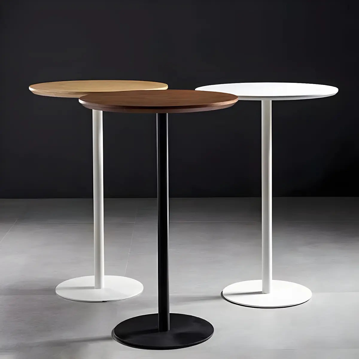 Modern Natural Round Wood Steel Small Bar Table Image - 1