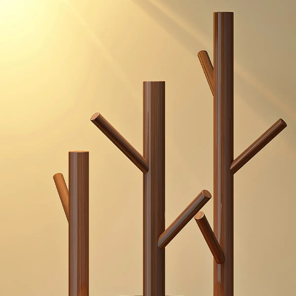 Modern Natural Walnut Finish Tree-Shaped Wood Coat Rack Image - 11