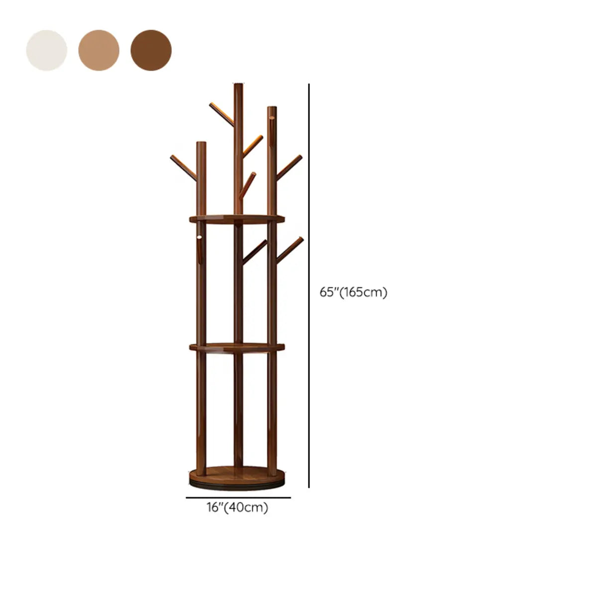 Modern Natural Walnut Finish Tree-Shaped Wood Coat Rack 