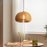 Modern Natural Wooden Pumpkin Slatted Pendant Lights Image - 1