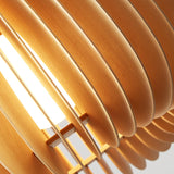 Modern Natural Wooden Pumpkin Slatted Pendant Lights Image - 14