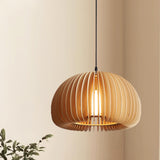 Modern Natural Wooden Pumpkin Slatted Pendant Lights Image - 16