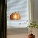 Modern Natural Wooden Pumpkin Slatted Pendant Lights Image - 6