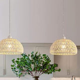 Modern Natural Woven Rope Dome Pendant Light Adjustable Cord Image - 10