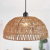 Modern Natural Woven Rope Dome Pendant Light Adjustable Cord Image - 3