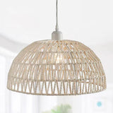 Modern Natural Woven Rope Dome Pendant Light Adjustable Cord Image - 5