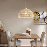 Modern Natural Woven Rope Dome Pendant Light Adjustable Cord Image - 8