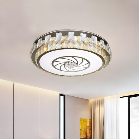 Modern Nickel Drum Beveled Crystal LED Flush Mount Lamp Image - 1