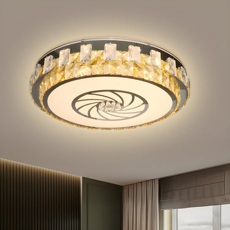 Modern Nickel Drum Beveled Crystal LED Flush Mount Lamp Image - 2