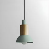 Modern Nordic Cone Colorful Wood Pendant Light Set Image - 11