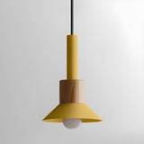 Modern Nordic Cone Colorful Wood Pendant Light Set Image - 3