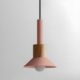 Modern Nordic Cone Colorful Wood Pendant Light Set Image - 6