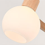 Modern Nordic Globe Milk Glass Wooden Ring Chandelier Image - 15