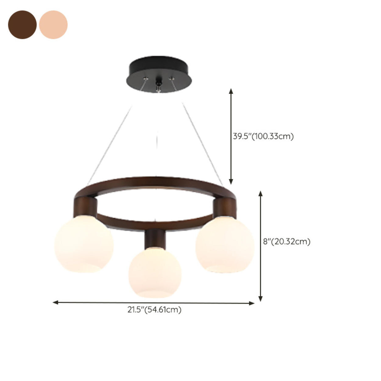 Modern Nordic Globe Milk Glass Wooden Ring Chandelier 