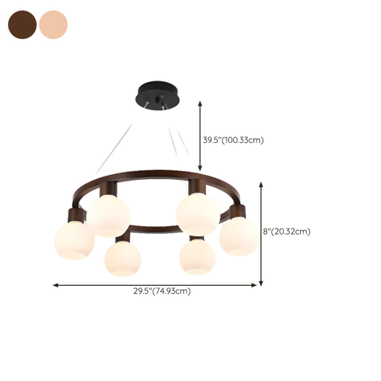 Modern Nordic Globe Milk Glass Wooden Ring Chandelier Image - 17