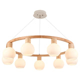 Modern Nordic Globe Milk Glass Wooden Ring Chandelier Image - 5