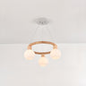 Modern Nordic Globe Milk Glass Wooden Ring Chandelier Image - 9