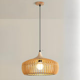 Modern Nordic Round Solid Wood Drum Pendant Light Image - 10