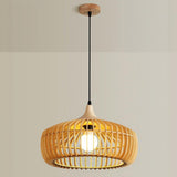 Modern Nordic Round Solid Wood Drum Pendant Light Image - 11