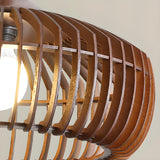 Modern Nordic Round Solid Wood Drum Pendant Light Image - 14