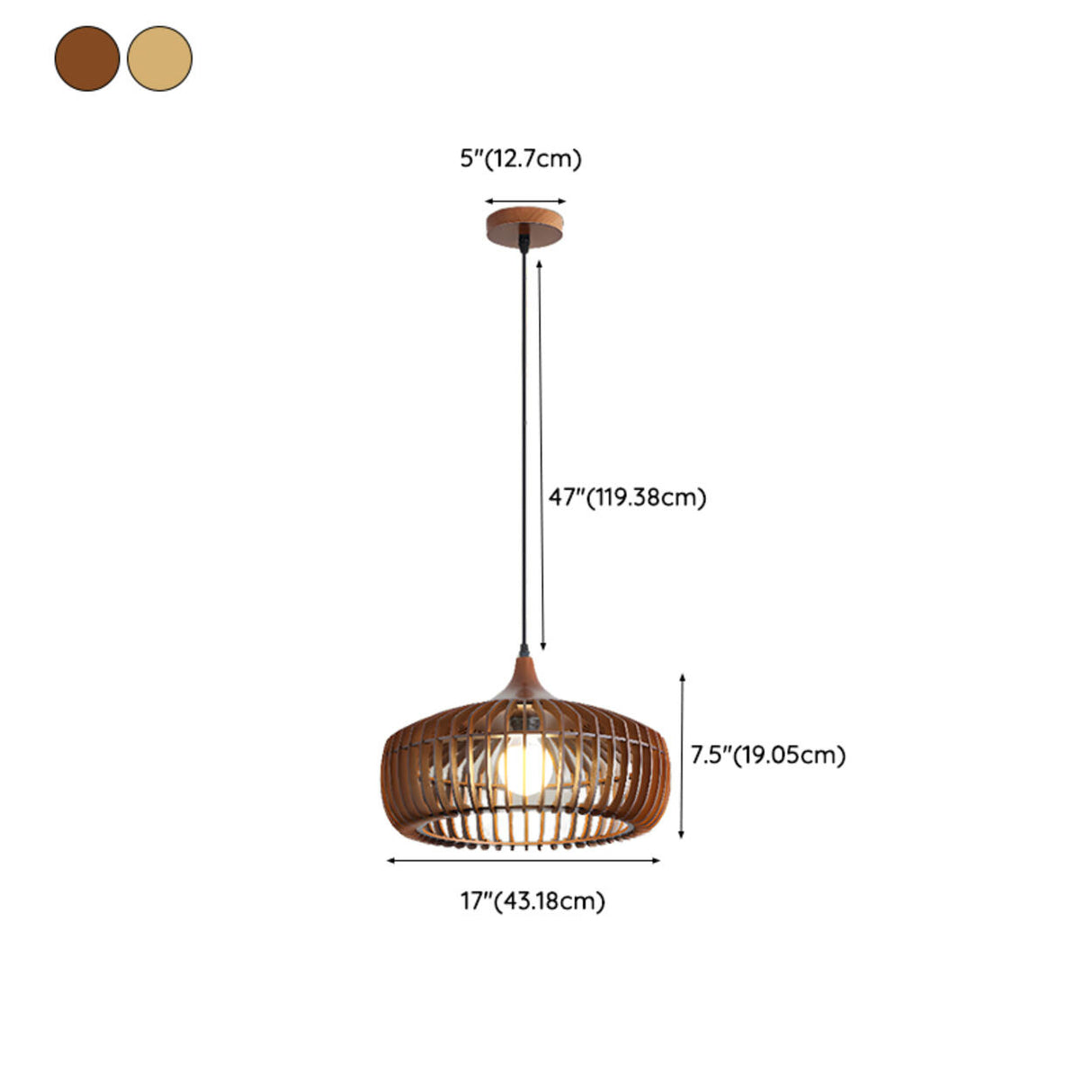 Modern Nordic Round Solid Wood Drum Pendant Light 