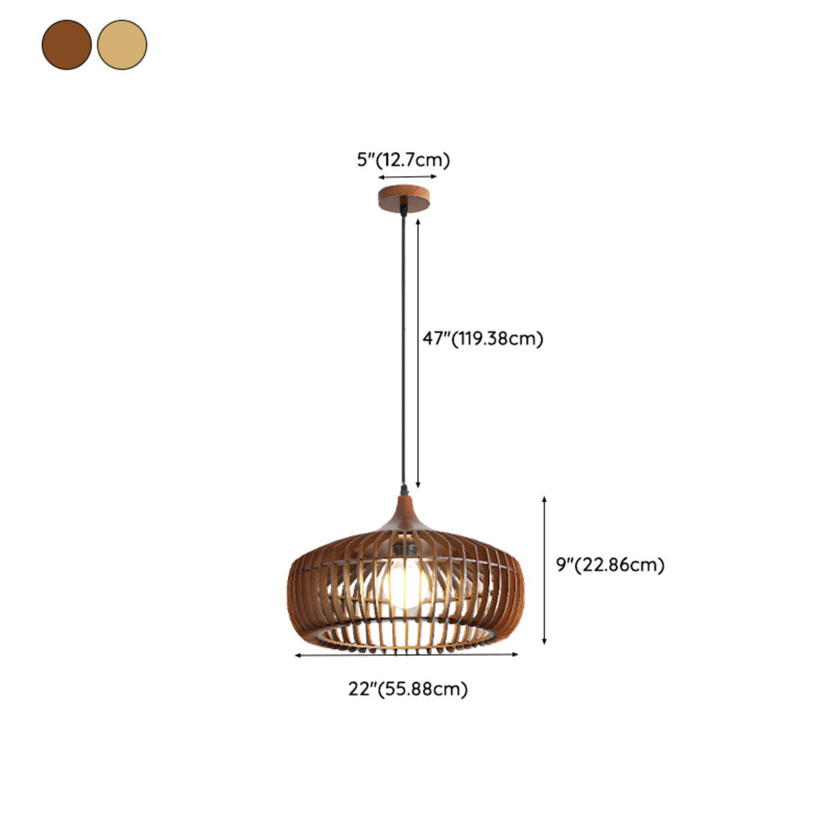 Modern Nordic Round Solid Wood Drum Pendant Light Image - 17