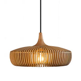 Modern Nordic Round Solid Wood Drum Pendant Light Image - 5