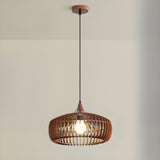 Modern Nordic Round Solid Wood Drum Pendant Light Image - 7