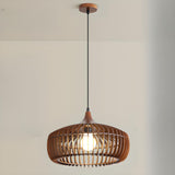 Modern Nordic Round Solid Wood Drum Pendant Light Image - 8