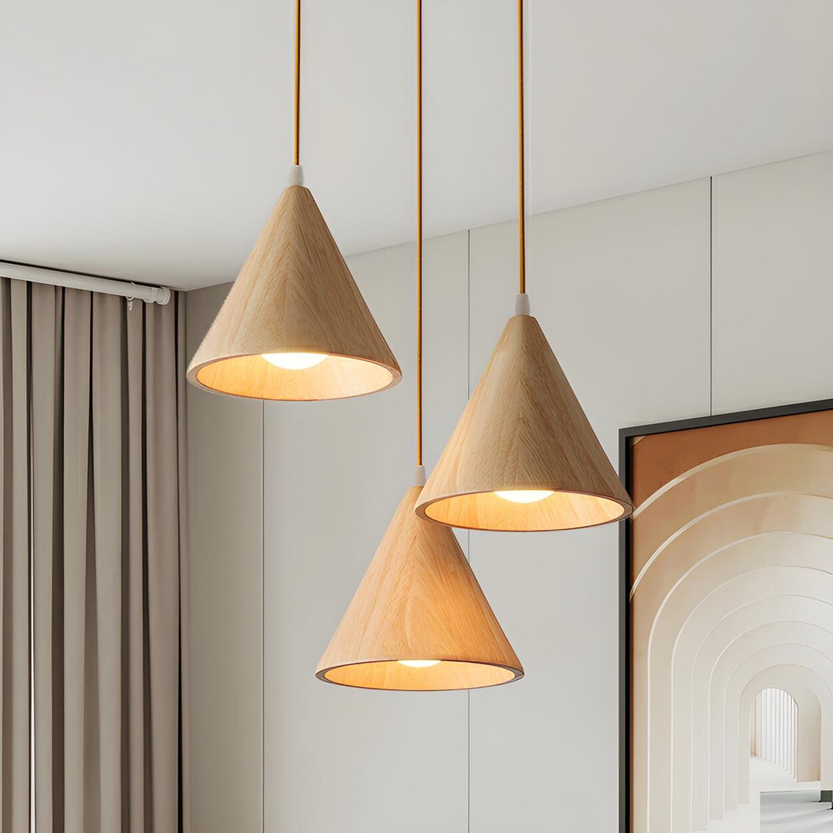 Modern Nordic Solid Wood Cone LinearPendant Light Image - 6