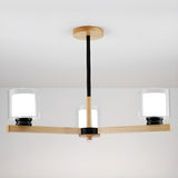 Modern Nordic Wood and Transparent Glass Cylinder Chandelier Image - 5