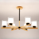 Modern Nordic Wood and Transparent Glass Cylinder Chandelier Image - 6