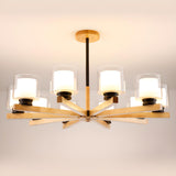 Modern Nordic Wood and Transparent Glass Cylinder Chandelier Image - 8