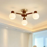 Modern Nordic Wood Globe Semi-Flush Mount Ceiling Light Image - 14