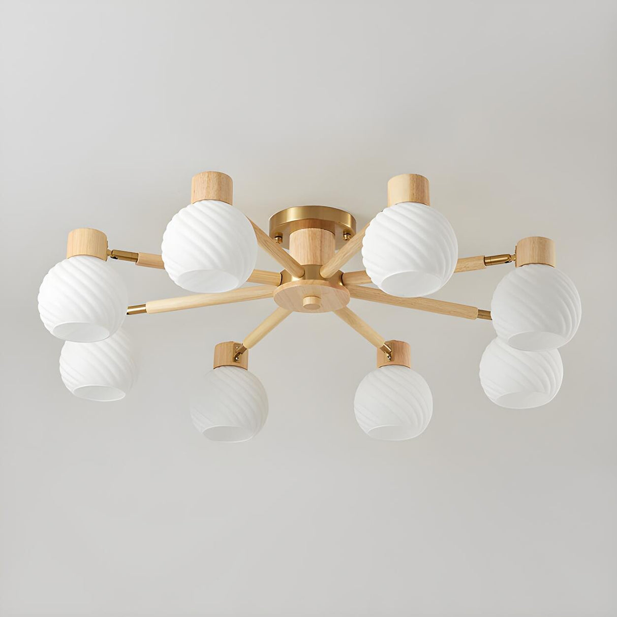 Modern Nordic Wood Globe Semi-Flush Mount Ceiling Light Image - 7