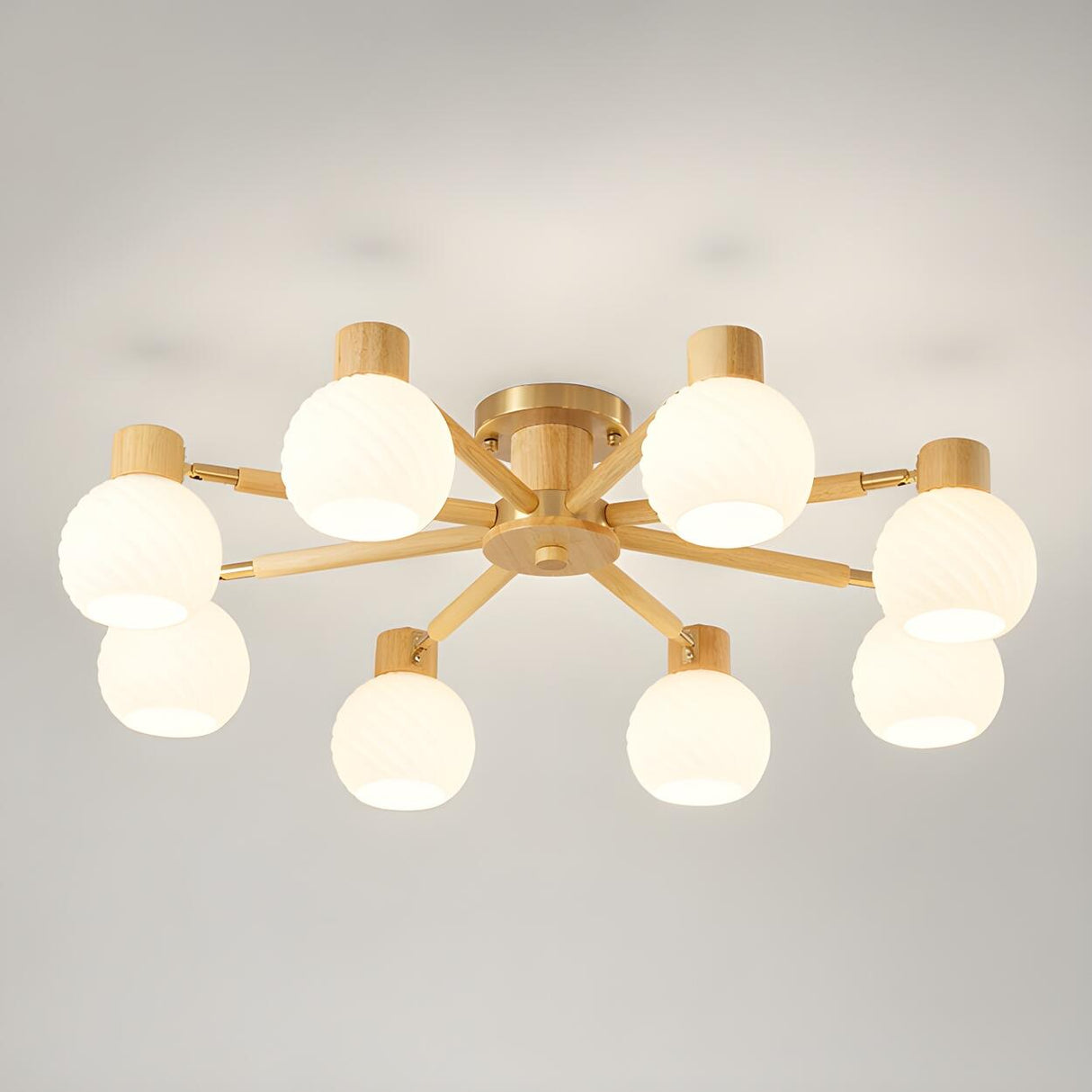 Modern Nordic Wood Globe Semi-Flush Mount Ceiling Light Image - 8